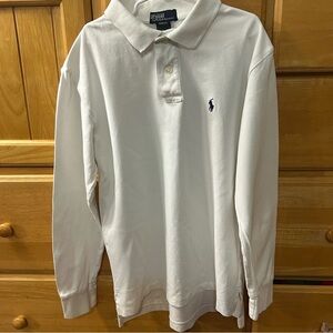 Polo Ralph Lauren Boy’s White Pique Cotton Long Sleeve Polo Shirt Size 10-12